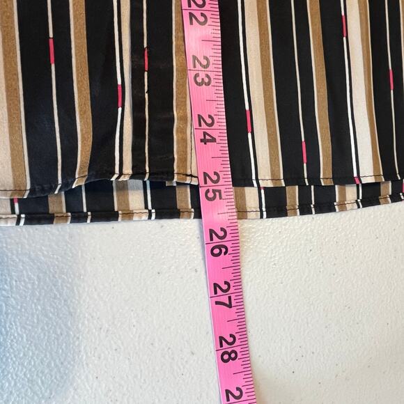 Evan Picone Tan Black Striped Silk Long Sleeve Button Down Top Blouse 3/4 XS - Picture 9 of 9